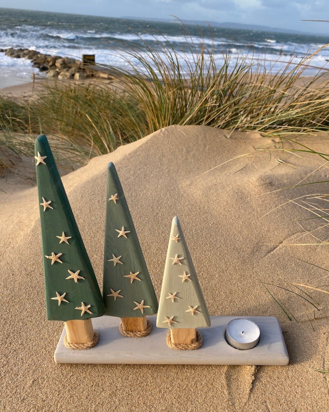 Driftcraft Christmas - 3 Starfish trees with tea light - Drift Craft by Jo