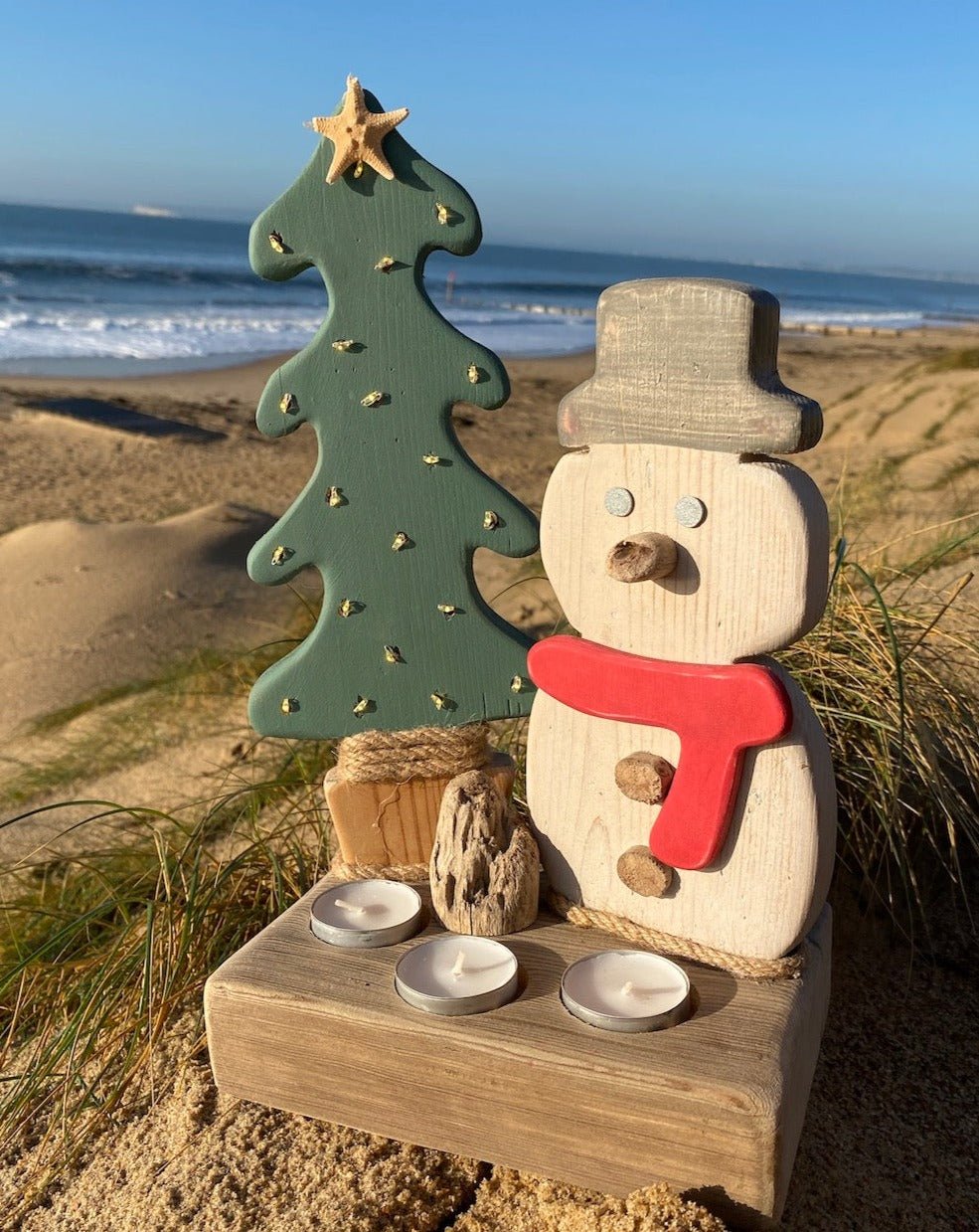 Driftcraft Christmas Tree with lights and Snowman - Red Scarf - Drift Craft by Jo