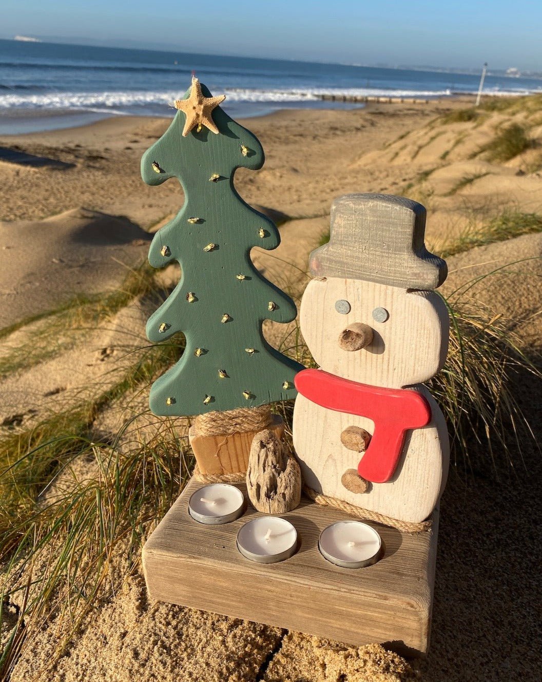 Driftcraft Christmas Tree with lights and Snowman - Red Scarf - Drift Craft by Jo