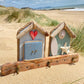 Driftwood Beach Hut Coat Hooks - Double - Red Heart, Surfboard, Starfish, Shells - Drift Craft by Jo
