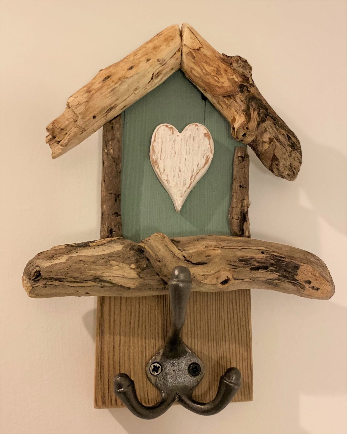 Driftwood Beach Hut Hooks with Heart - Aqua - Drift Craft by Jo