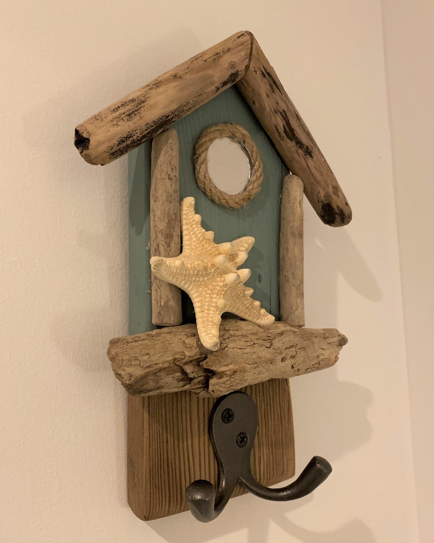 Driftwood Beach Hut Hooks with Starfish - Aqua - Drift Craft by Jo