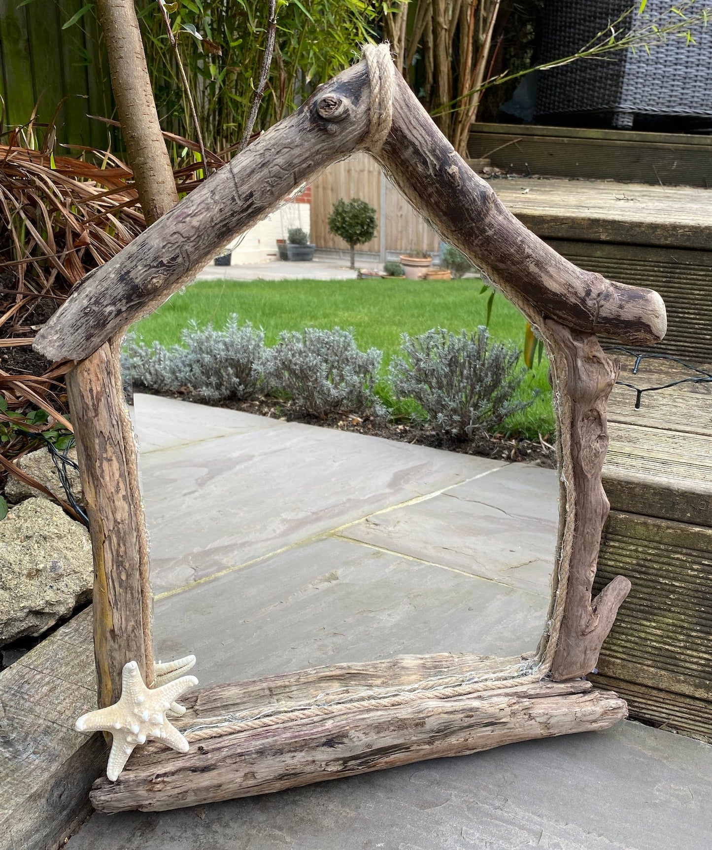 Driftwood Beach Hut Mirror with Lights - Drift Craft by Jo