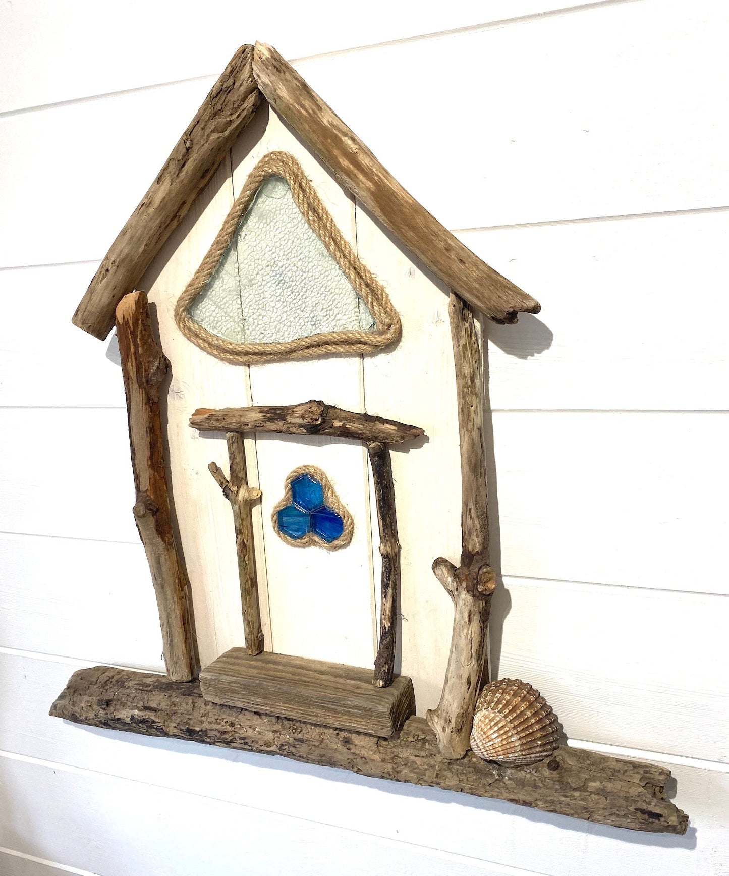 Driftwood Beach Hut with Lights Large - White - Drift Craft by Jo