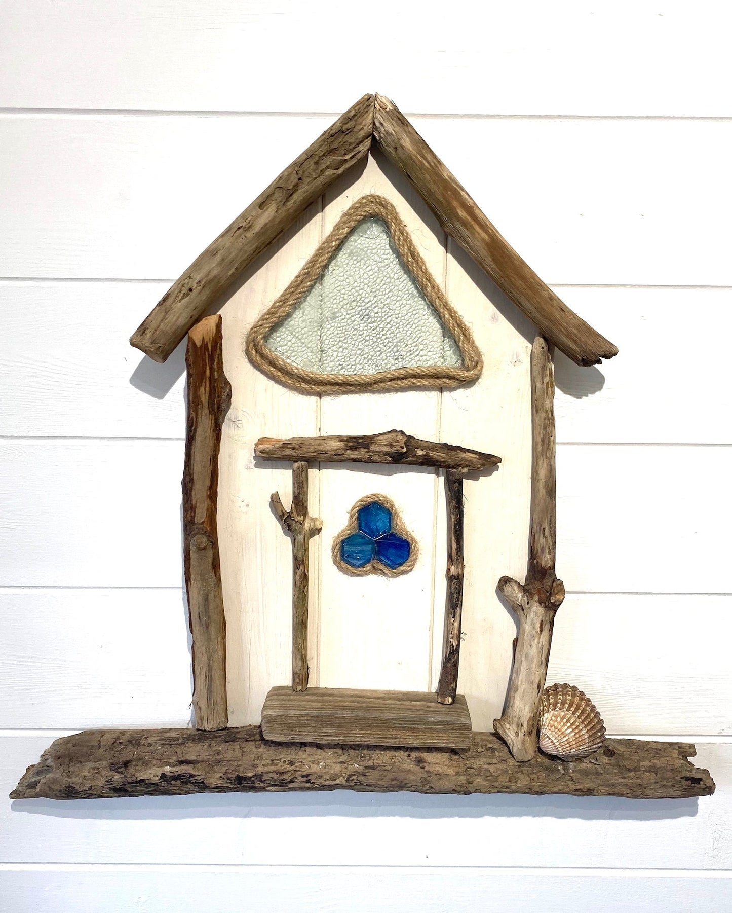Driftwood Beach Hut with Lights Large - White - Drift Craft by Jo