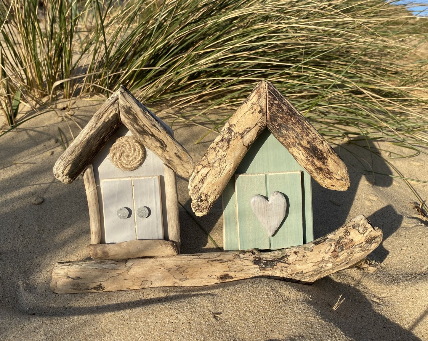 Driftwood beach huts - double grey green - Drift Craft by Jo