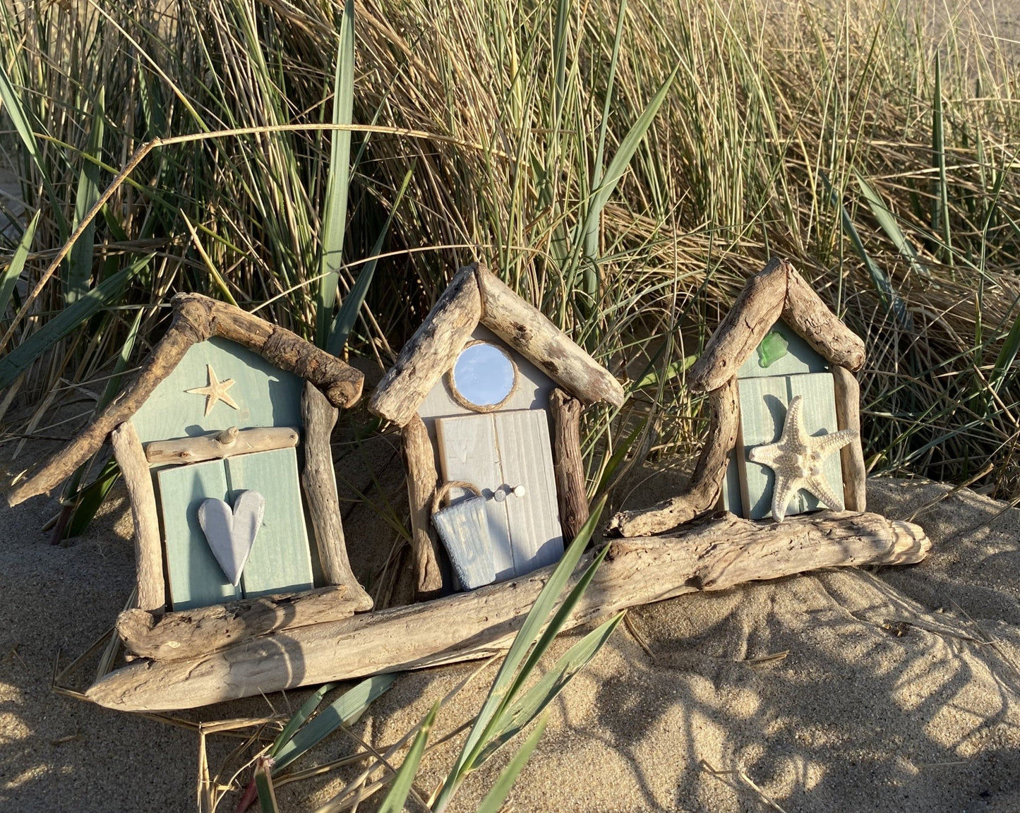 Driftwood beach huts - triple green grey green - Drift Craft by Jo
