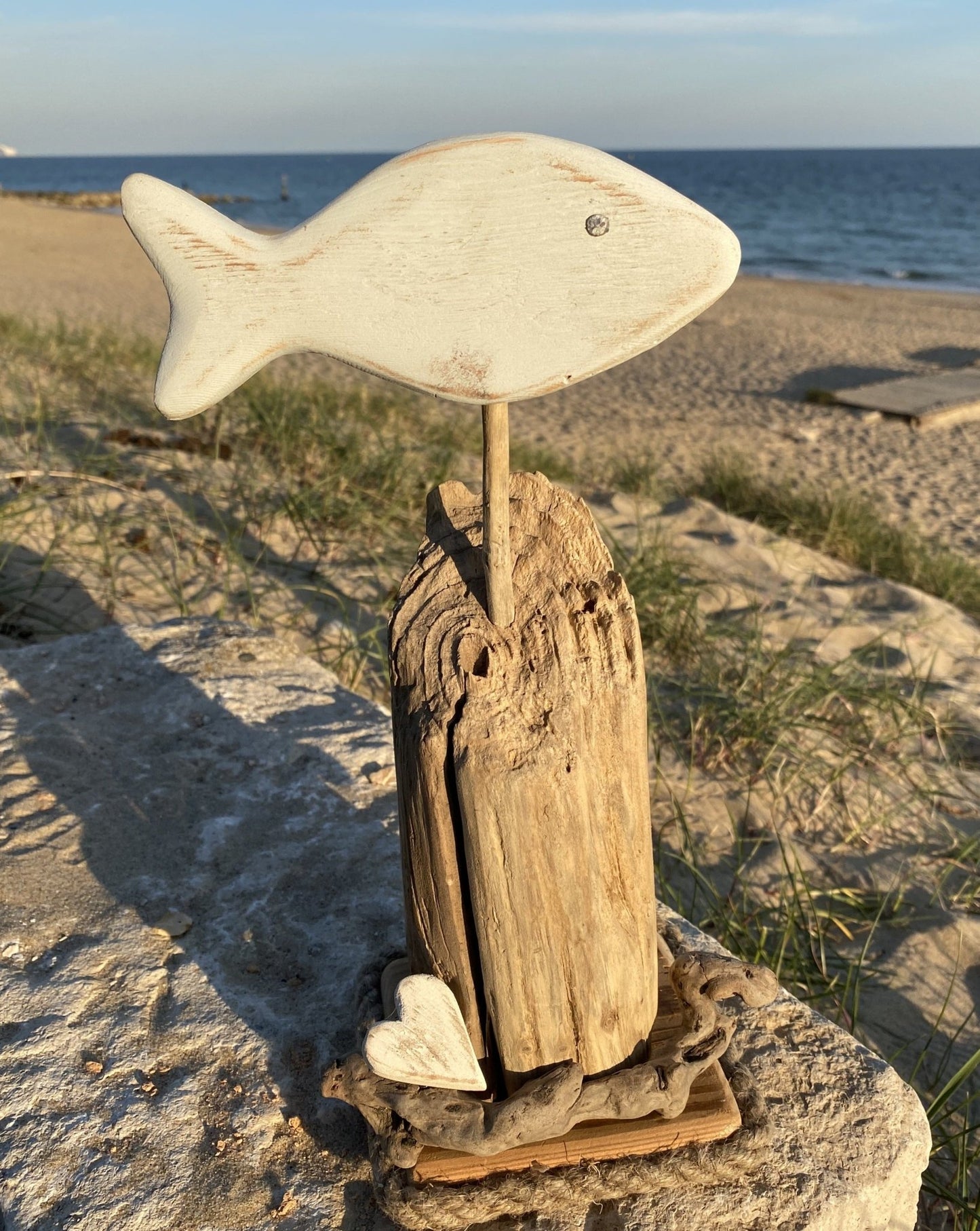 Driftwood Fish Home Decor with Heart - Large - Drift Craft by Jo
