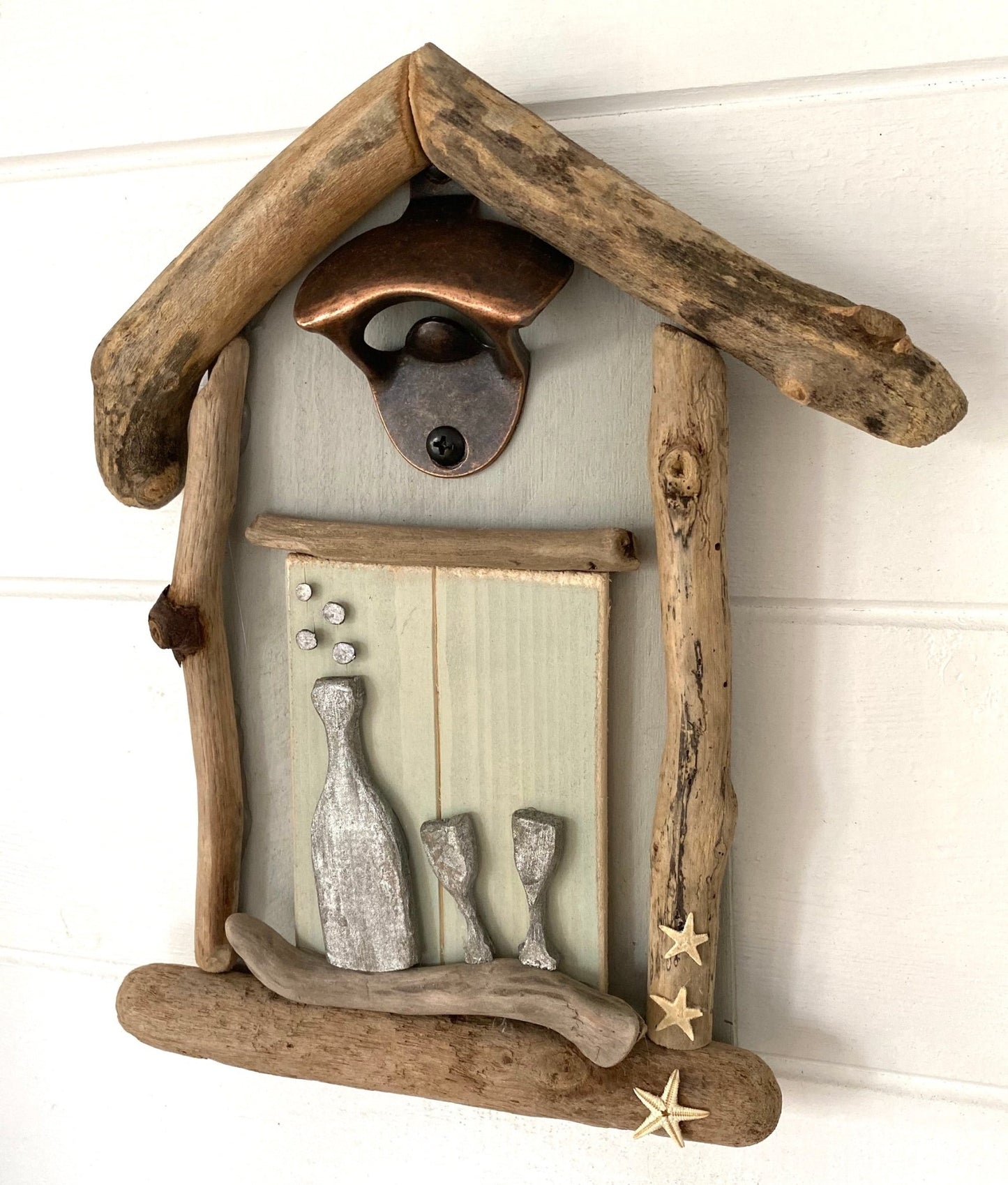 Driftwood Mini Beach Hut Bottle Opener - Green - Drift Craft by Jo