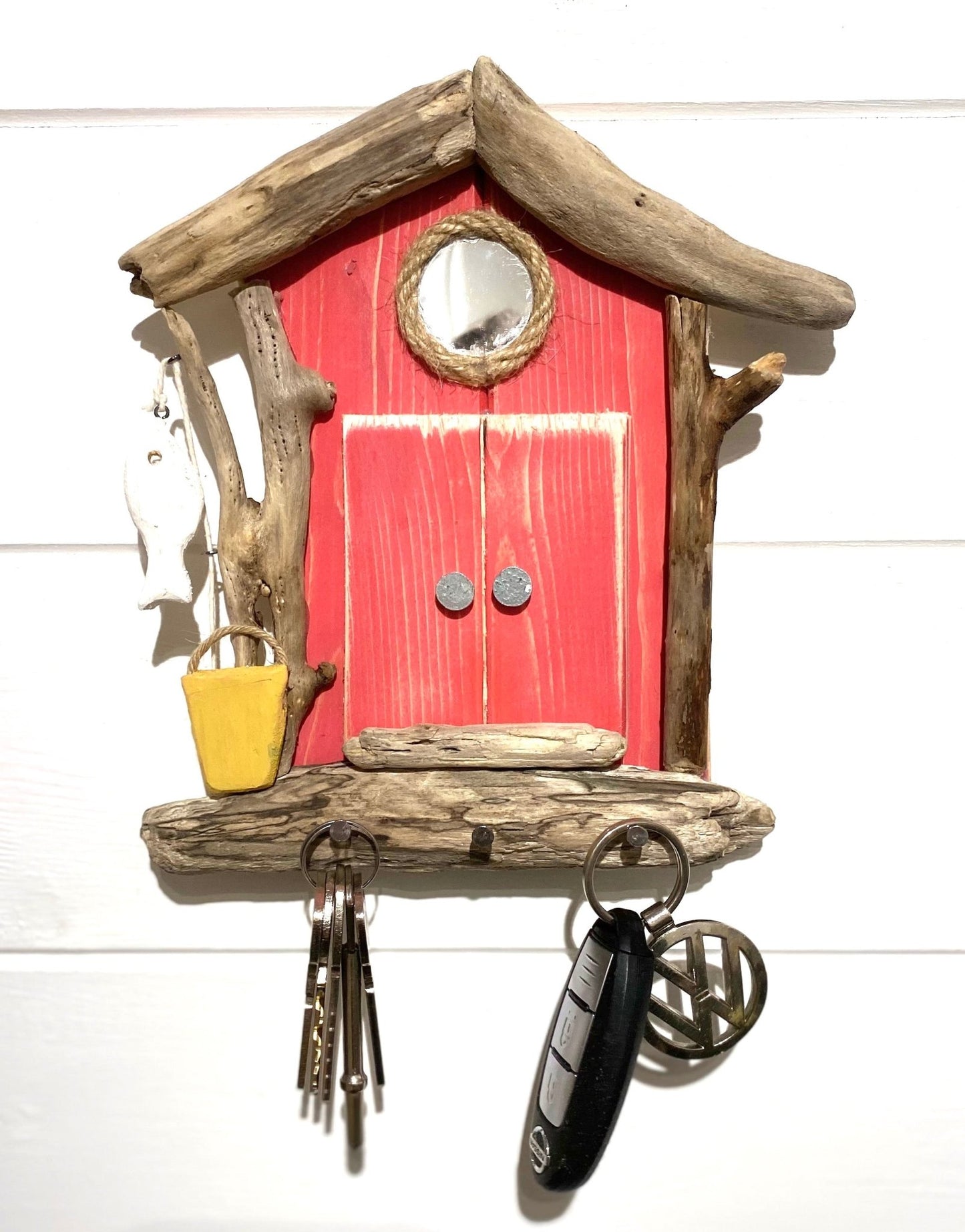 Driftwood Mini Beach Hut With Key Hooks & Fishing Rod - Drift Craft by Jo