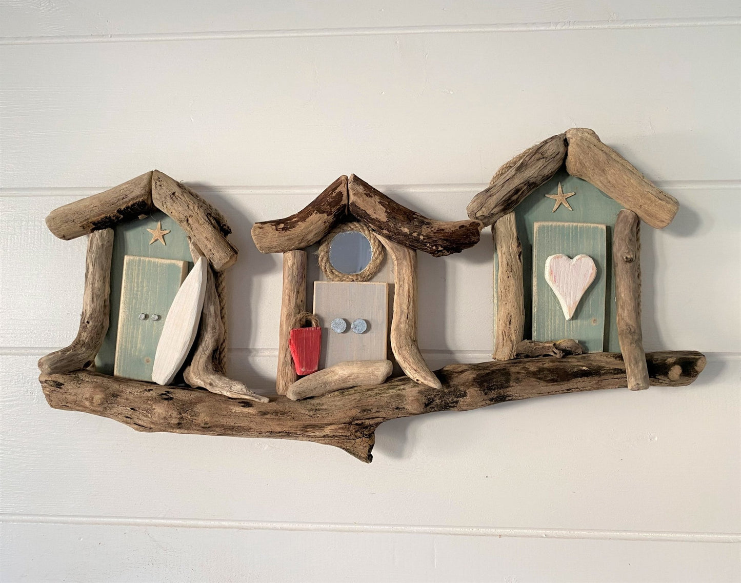 Driftwood Triple Beach Huts - Aqua / Grey / Aqua - Drift Craft by Jo