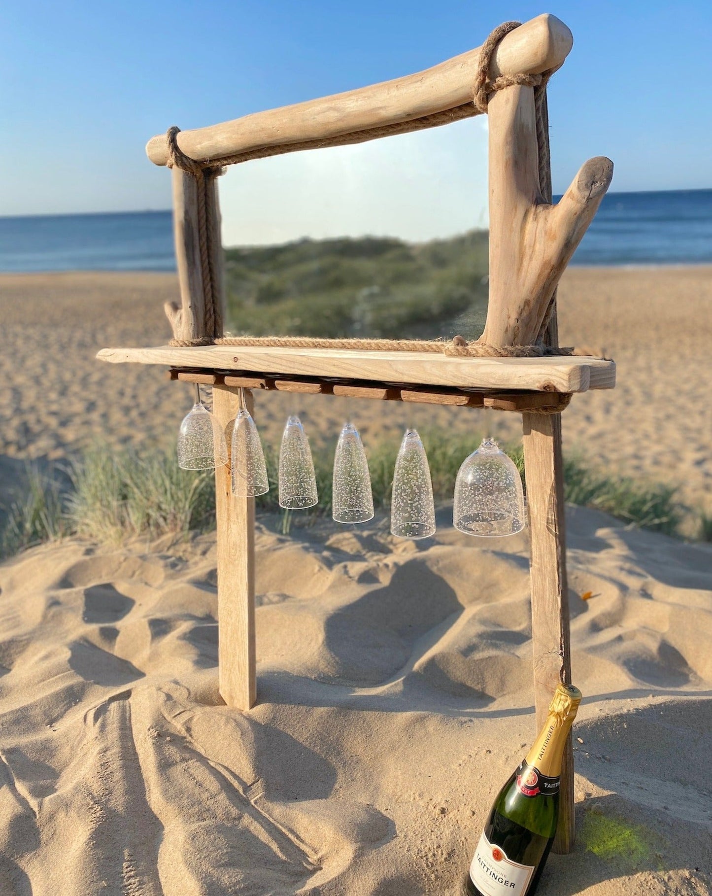 Rustic Driftwood Gin Bar Mirror with Lights - Made to Order - Drift Craft by Jo