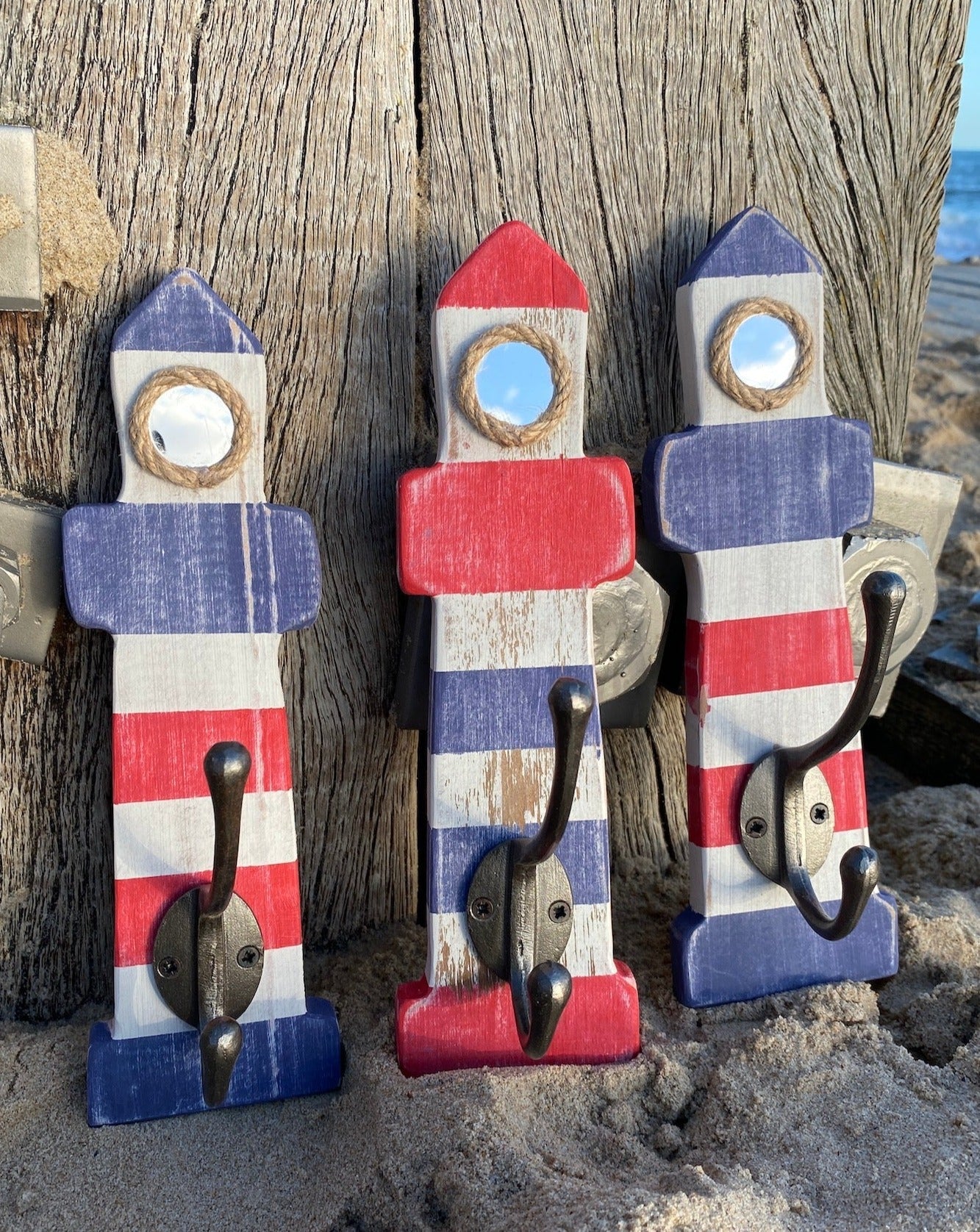 Rustic Lighthouse Coat Hooks - Drift Craft by Jo