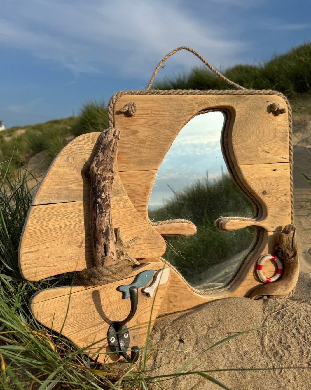 Driftwood mirror - Sail boat with Rope - Drift Craft by Jo