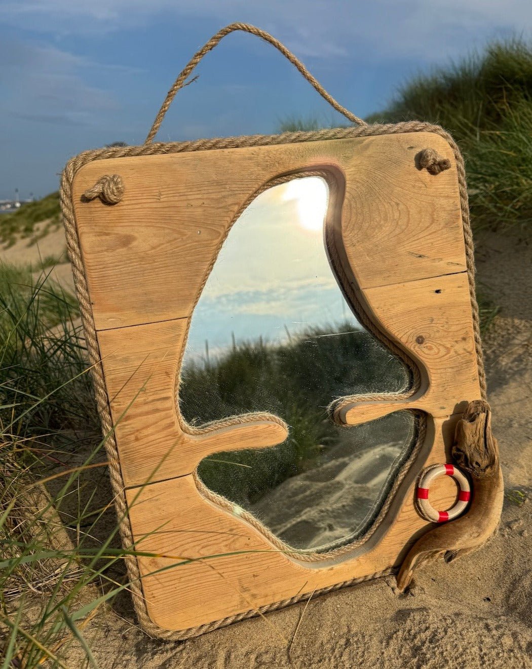 Driftwood mirror - Sail boat with Rope - Drift Craft by Jo