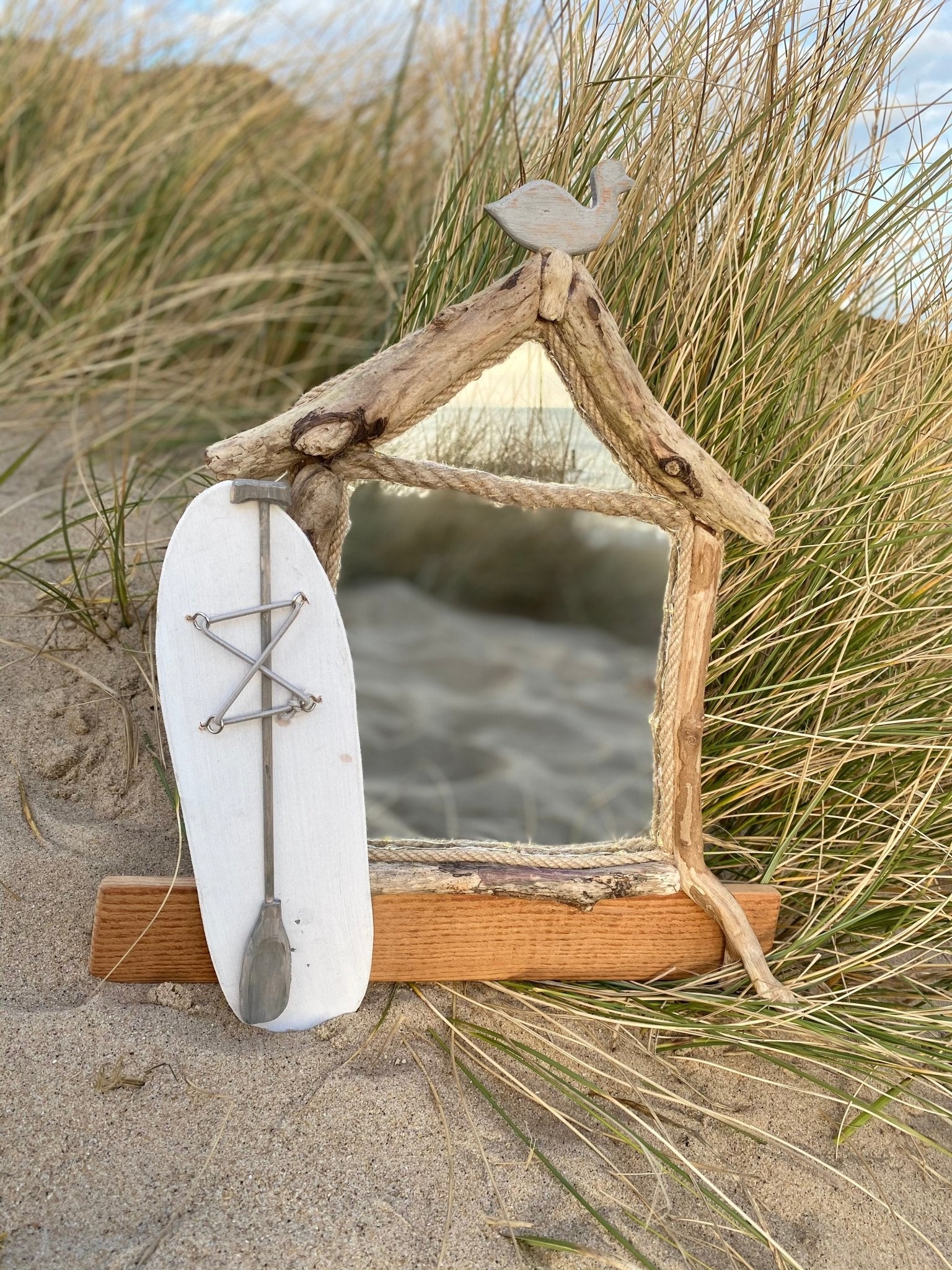 Driftwood Beach House Illuminating Mirror with Paddleboard and Seagull - Drift Craft by Jo