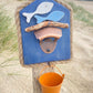 Driftwood Beach Hut Bottle Opener with Fish and Orange Bucket - Drift Craft by Jo