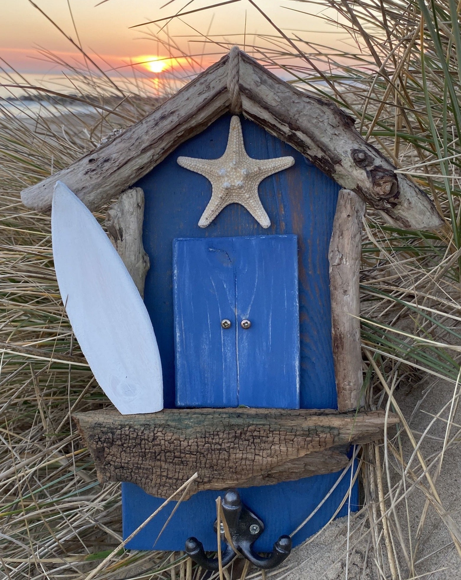 Driftwood Beach Hut Coat Hook - Blue / Starfish - Drift Craft by Jo
