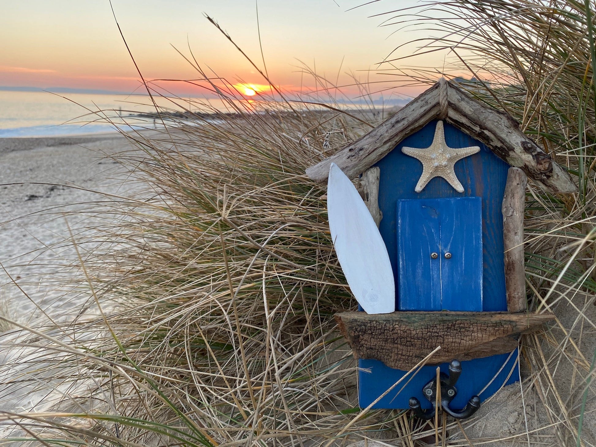 Driftwood Beach Hut Coat Hook - Blue / Starfish - Drift Craft by Jo