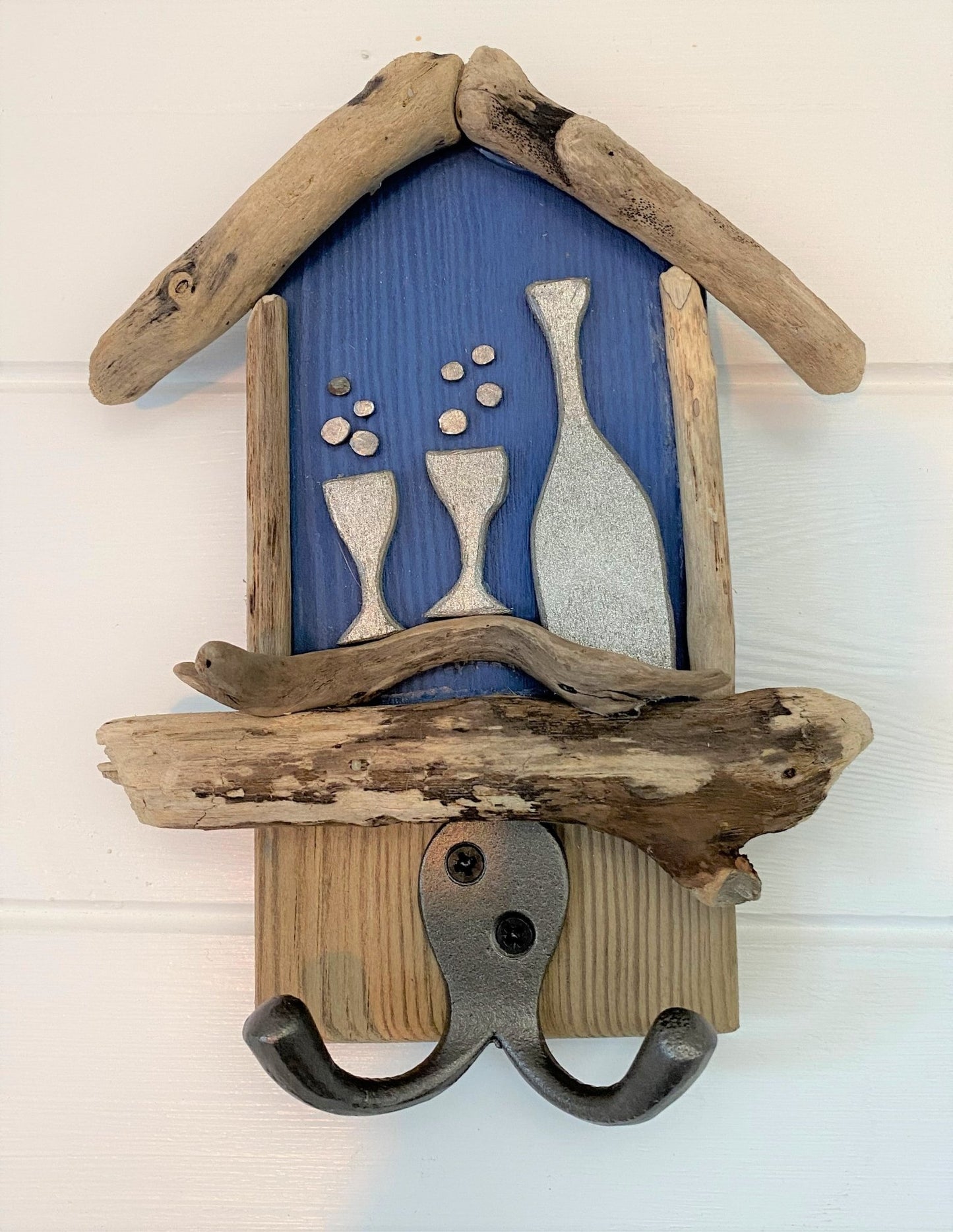 Driftwood Beach Hut Coat Hook - Mini Blue / Prosecco / Hooks - Drift Craft by Jo