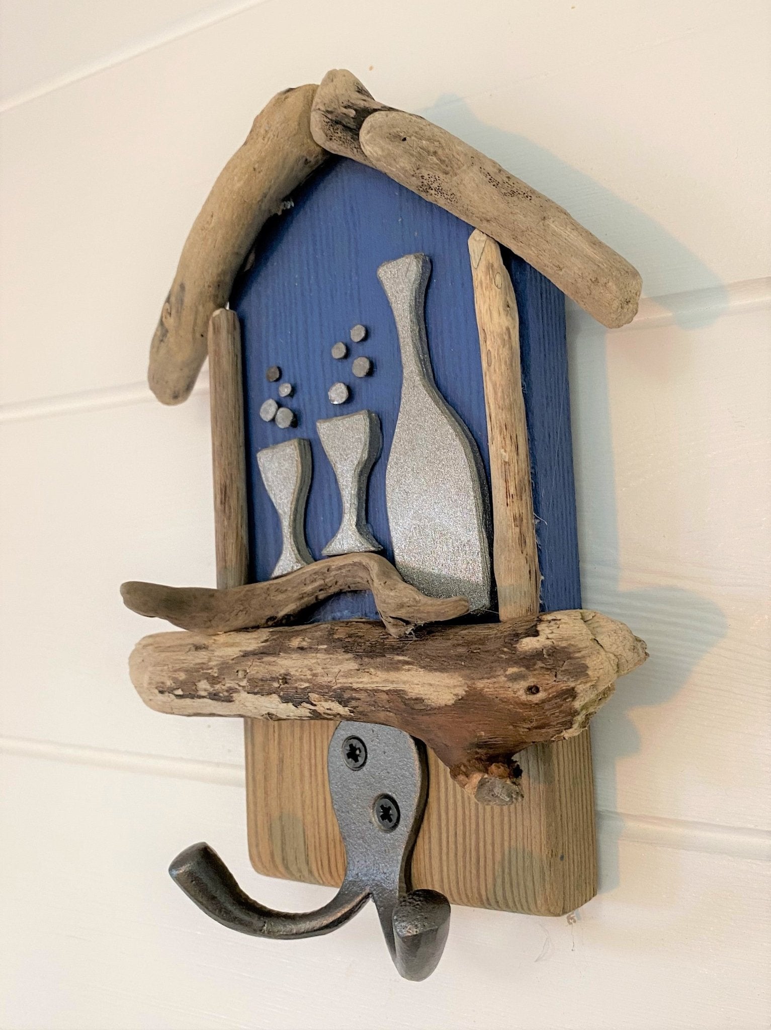Driftwood Beach Hut Coat Hook - Mini Blue / Prosecco / Hooks - Drift Craft by Jo
