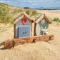 Driftwood Beach Hut Coat Hooks - Double - Red Heart, Surfboard, Starfish, Shells - Drift Craft by Jo