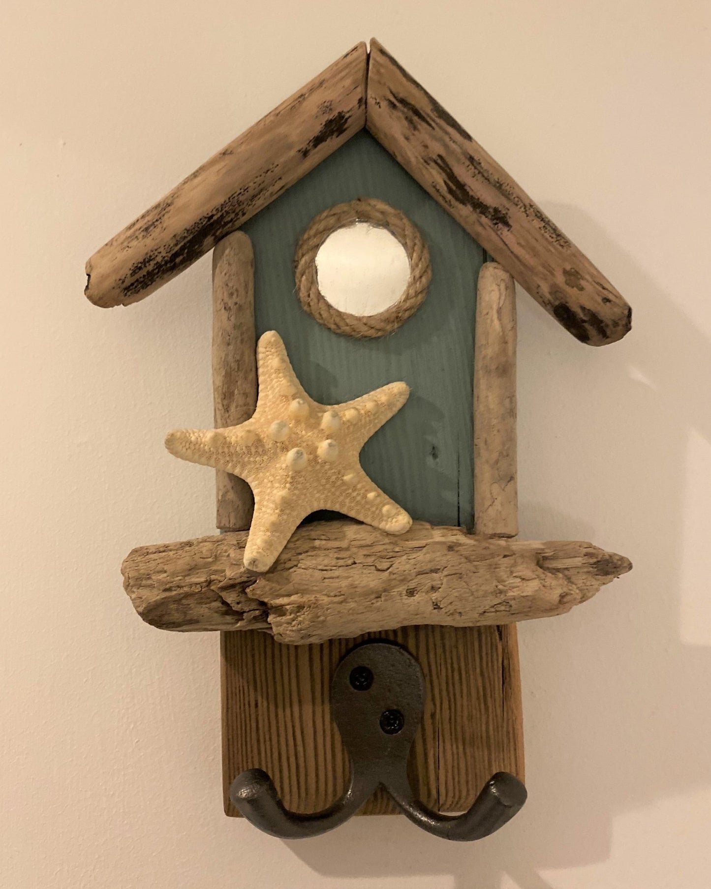 Driftwood Beach Hut Hooks with Starfish - Aqua - Drift Craft by Jo