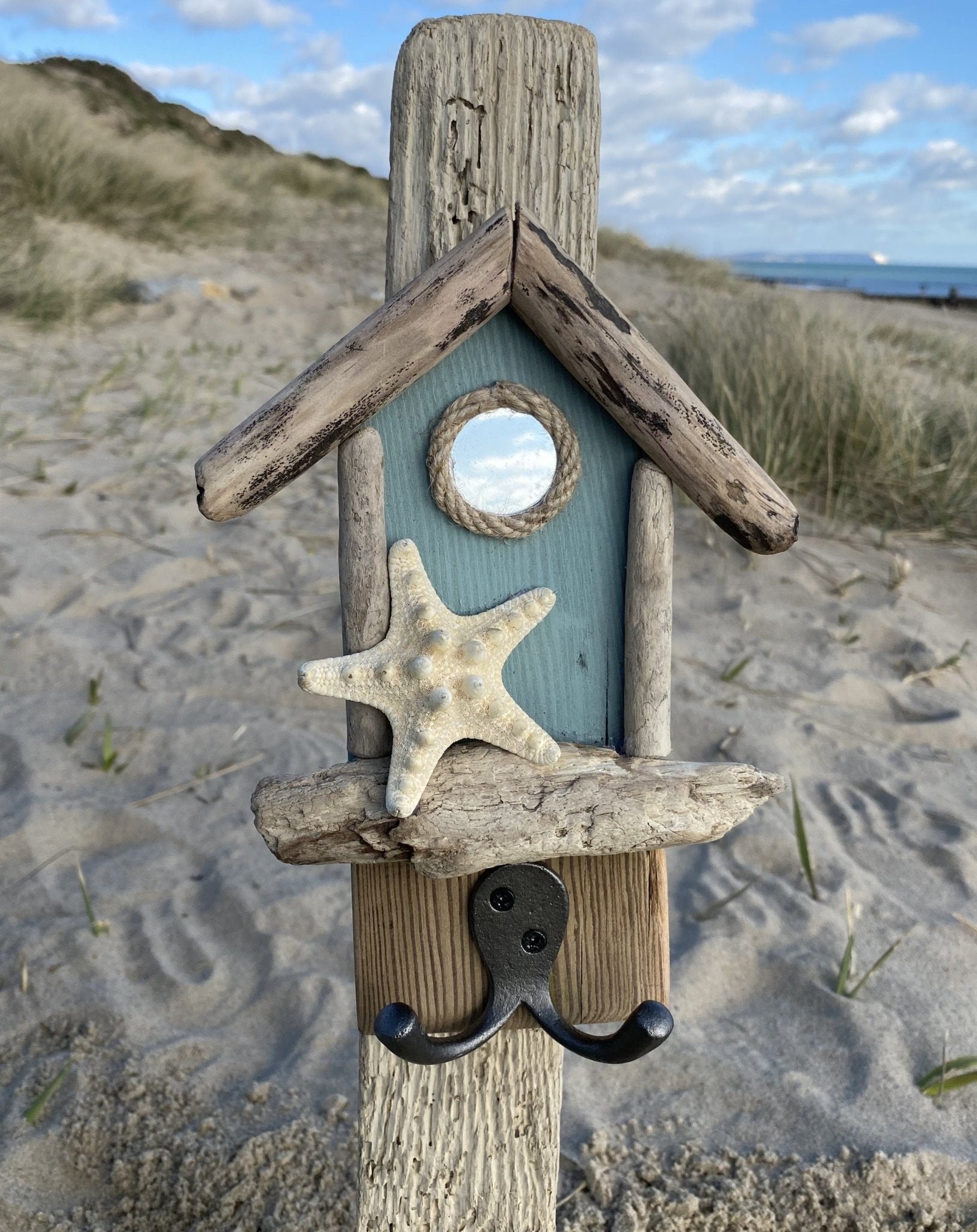 Driftwood Beach Hut Hooks with Starfish - Aqua - Drift Craft by Jo