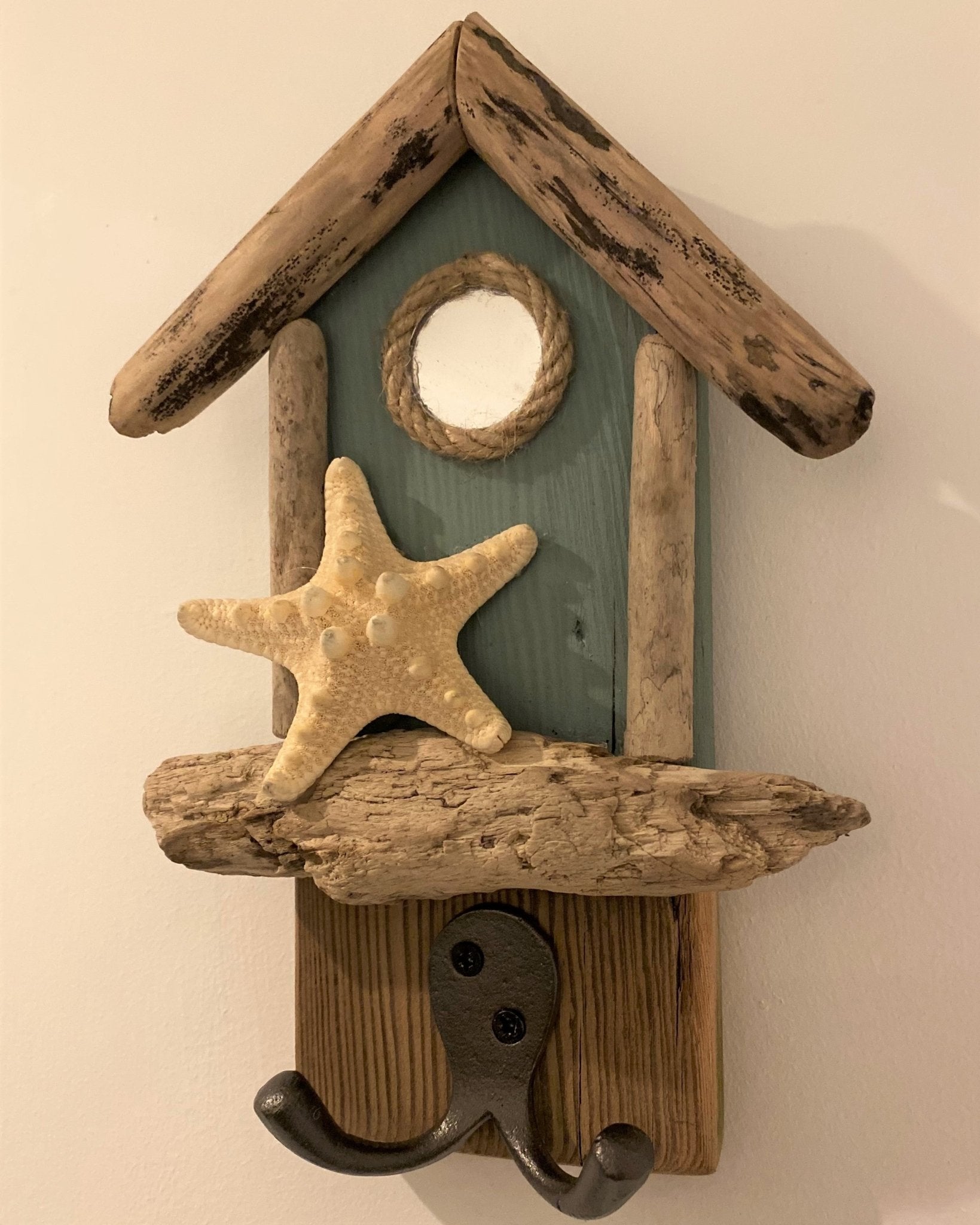 Driftwood Beach Hut Hooks with Starfish - Aqua - Drift Craft by Jo