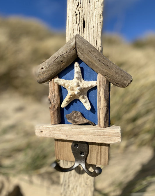 Driftwood Beach Hut Hooks with Starfish - Dark Blue - Drift Craft by Jo