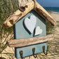 Driftwood Beach Hut Key Hooks - Aqua with Hearts - Drift Craft by Jo