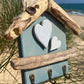 Driftwood Beach Hut Key Hooks - Aqua with Hearts - Drift Craft by Jo