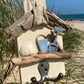 Driftwood Beach Hut Key Hooks - Cream with Bucket & Spade - Drift Craft by Jo