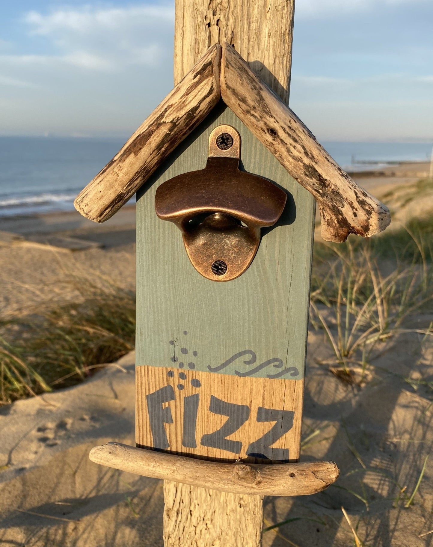 Driftwood beach hut magnetic bottle opener - fizz green - Drift Craft by Jo