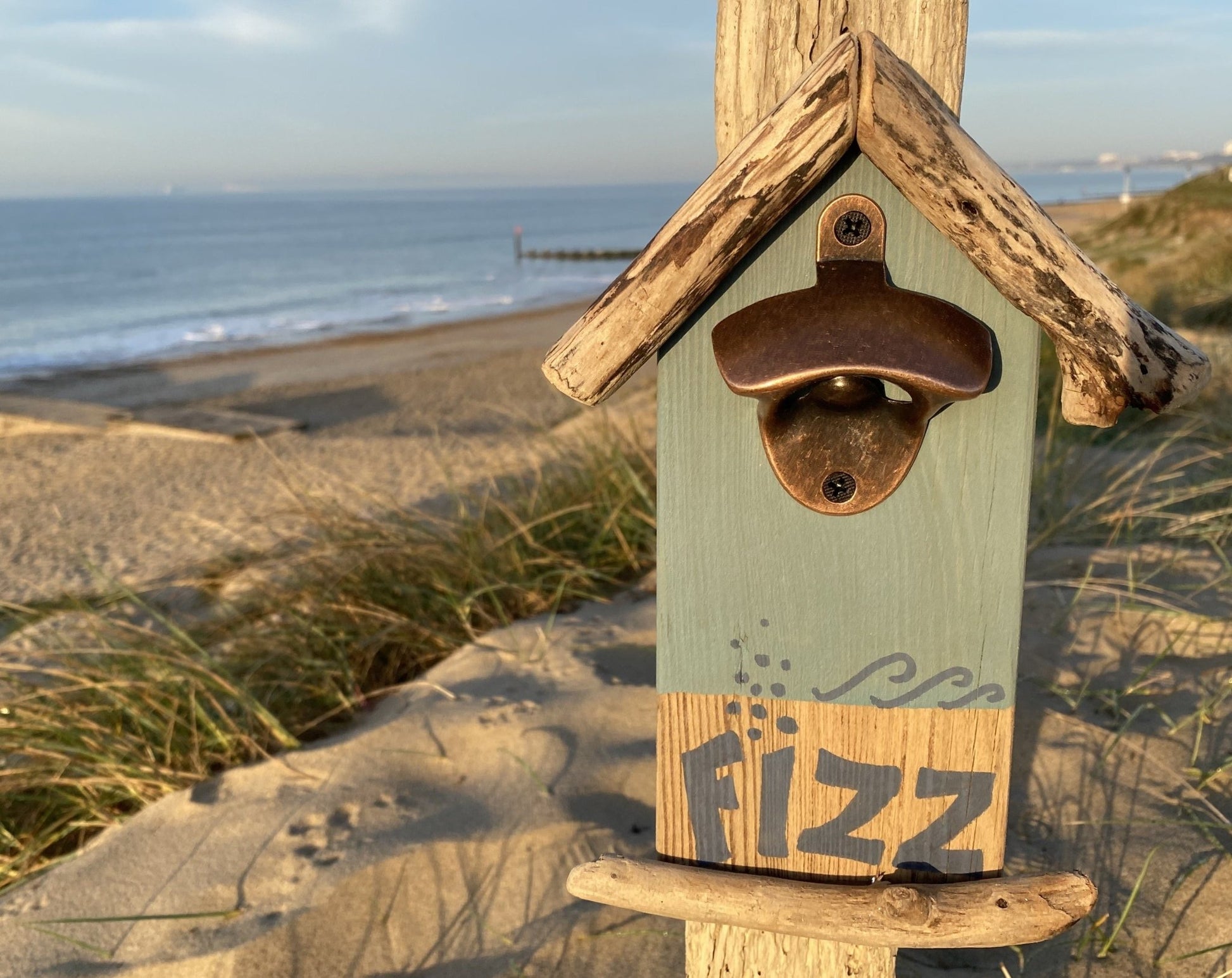 Driftwood beach hut magnetic bottle opener - fizz green - Drift Craft by Jo