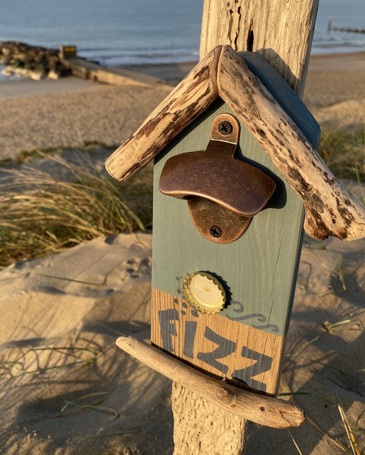 Driftwood beach hut magnetic bottle opener - fizz green - Drift Craft by Jo