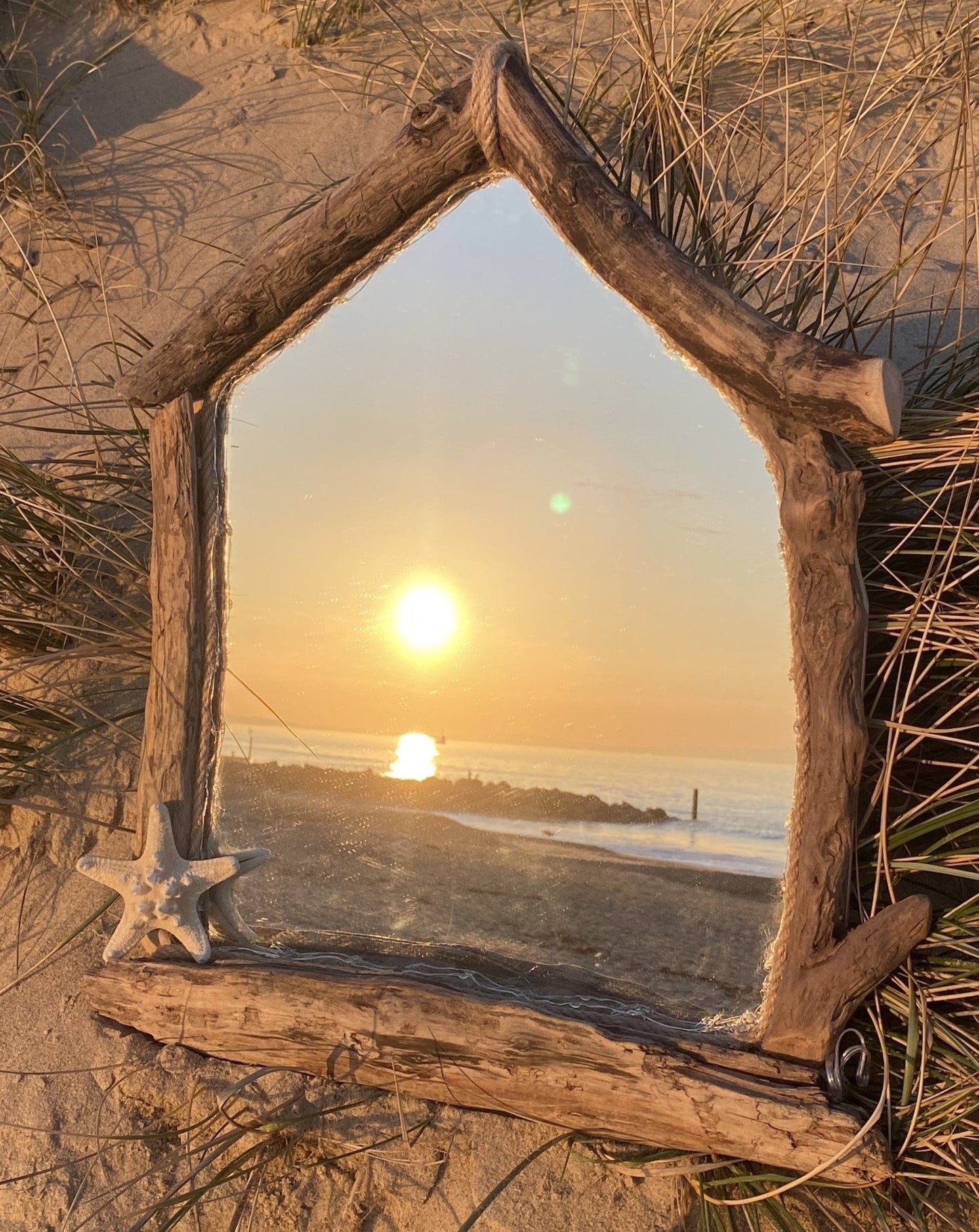 Driftwood Beach Hut Mirror with Lights - Drift Craft by Jo