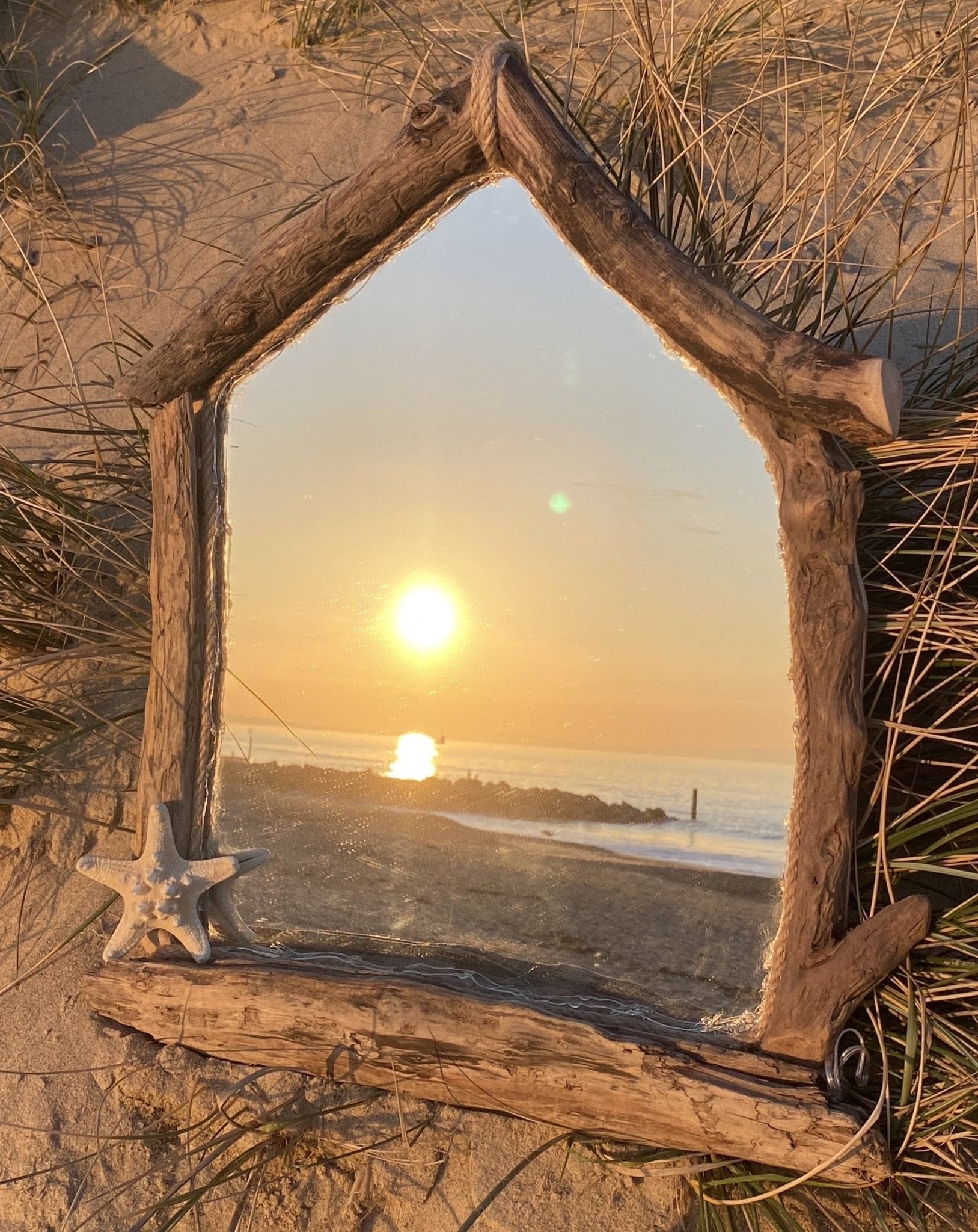 Driftwood Beach Hut Mirror with Lights - Drift Craft by Jo