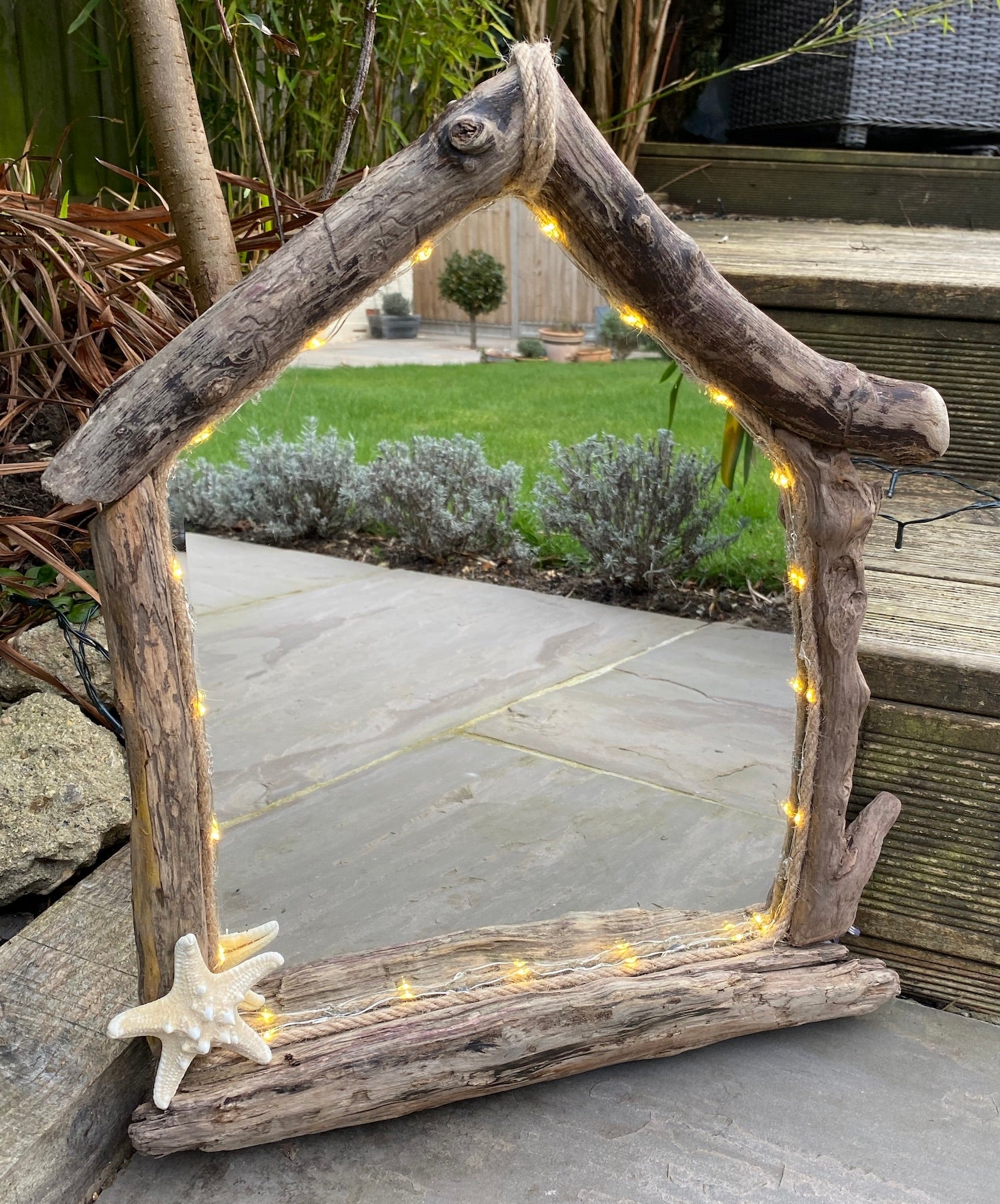 Driftwood Beach Hut Mirror with Lights - Drift Craft by Jo