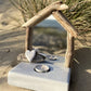Driftwood Beach hut mirror with tea light - grey base white heart - Drift Craft by Jo