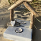 Driftwood Beach hut mirror with tea light - grey base white heart - Drift Craft by Jo