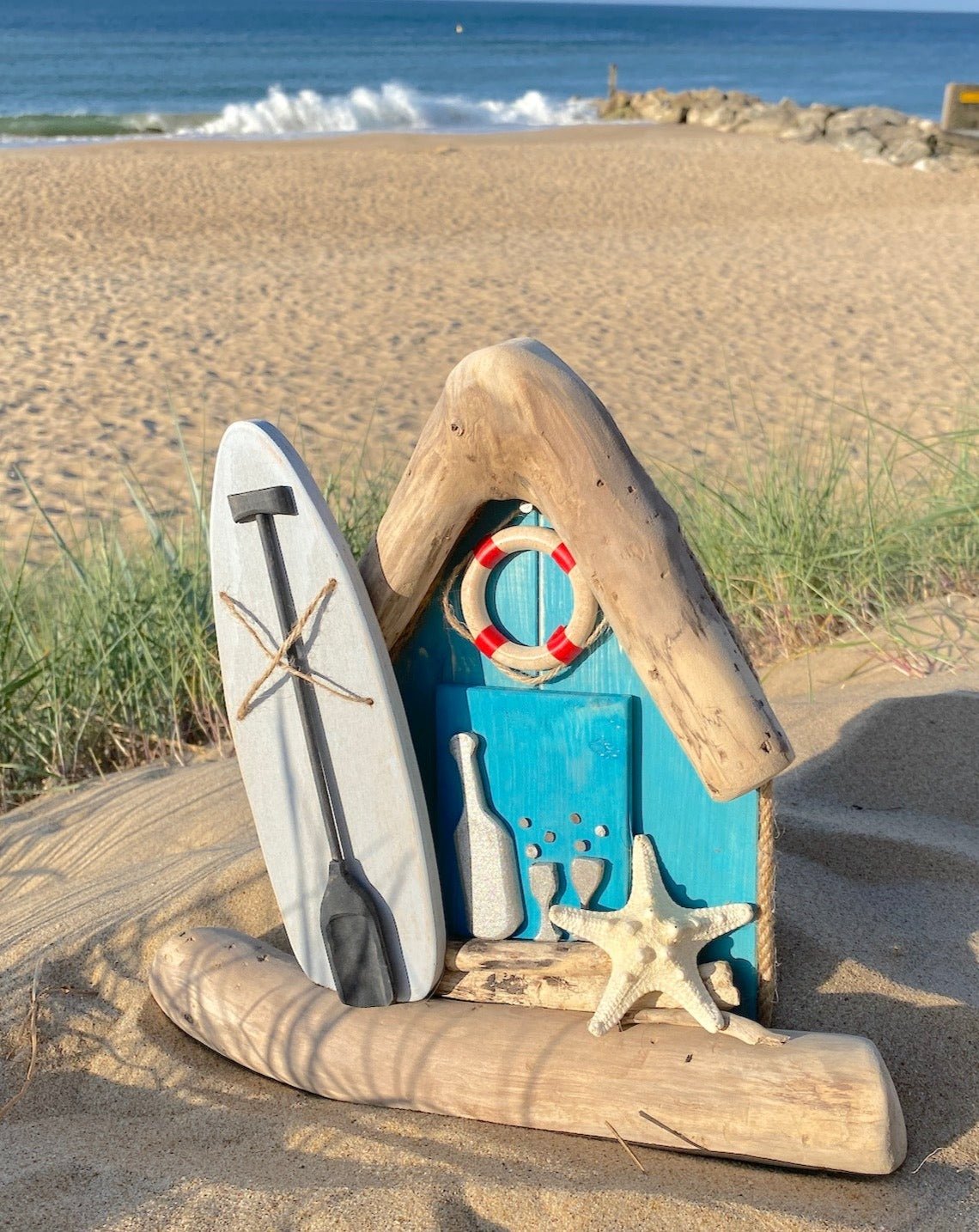 Driftwood Beach Hut - Turquoise, Paddleboard, Prosecco, Lifebouy and Starfish - Drift Craft by Jo