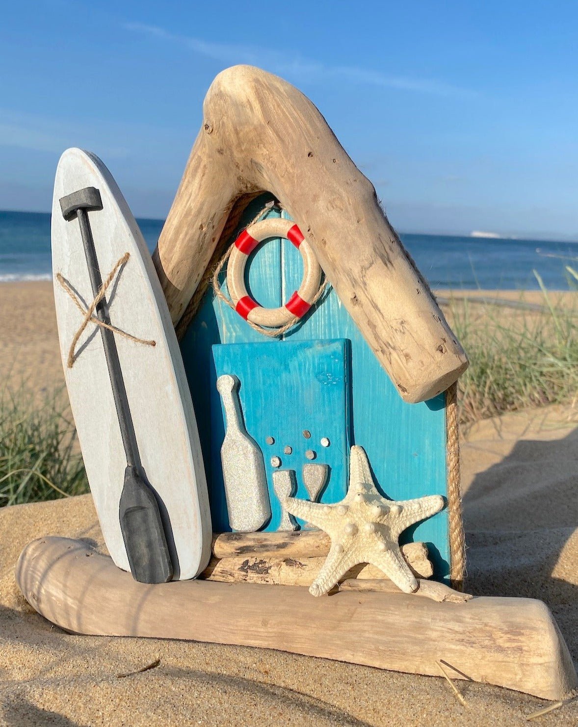 Driftwood Beach Hut - Turquoise, Paddleboard, Prosecco, Lifebouy and Starfish - Drift Craft by Jo