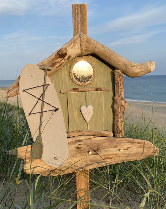 Driftwood Beach Hut with Paddleboard and Key Hooks - Green - Drift Craft by Jo