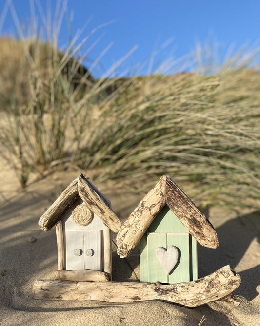 Driftwood beach huts - double grey green - Drift Craft by Jo