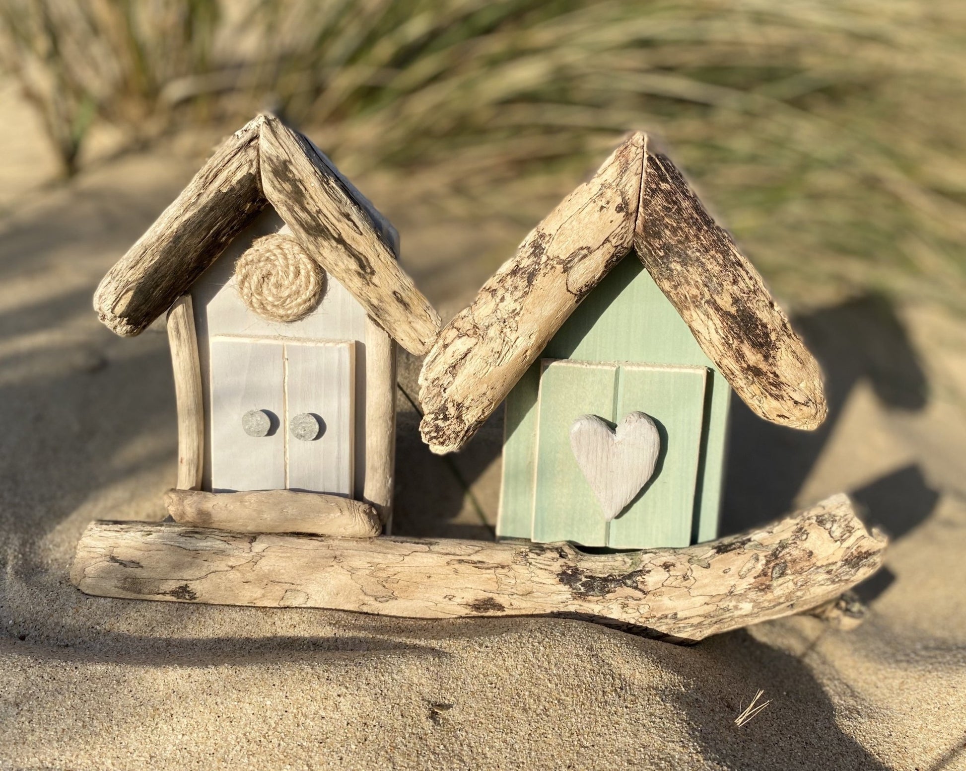 Driftwood beach huts - double grey green - Drift Craft by Jo
