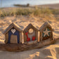 Driftwood Beach Huts - Triple Blue, Grey, Aqua - Drift Craft by Jo