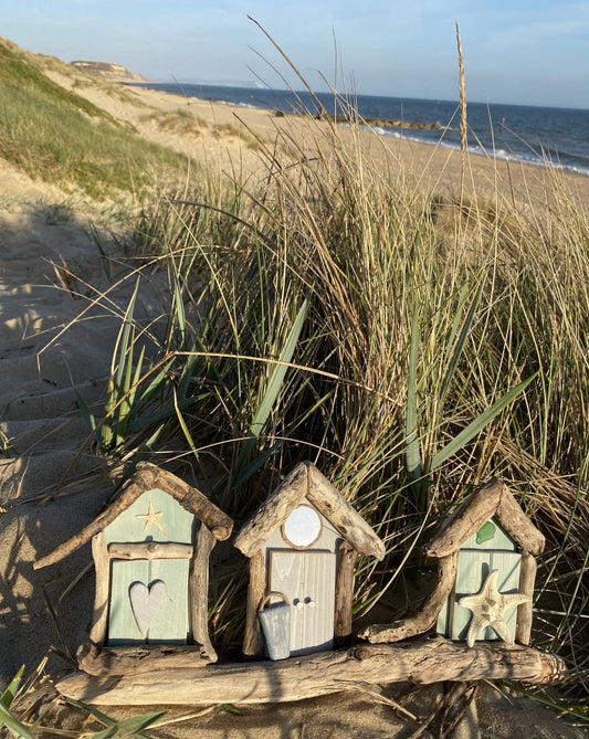 Driftwood beach huts - triple green grey green - Drift Craft by Jo