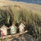 Driftwood beach huts - triple grey green grey - red bucket and spade - Drift Craft by Jo