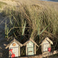 Driftwood beach huts - triple grey green grey - red bucket and spade - Drift Craft by Jo